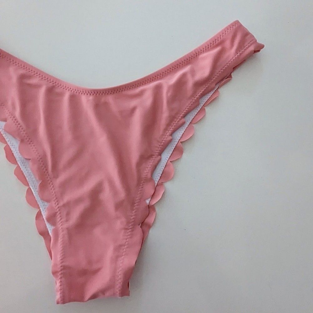 Women's Zaful Bikini Bottoms Only Scalloped Pink Rose Medium High Waisted Cheeky - Picture 8 of 8